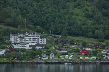 Geiranger, Norway - June 24, 2017: Geiranger fjord, Beautiful Nature Norway. It is a 15-kilometre (9.3 mi) long branch off of the Sunnylvsfjorden, which is a branch off of the Storfjorden. Unescoのeditorial素材