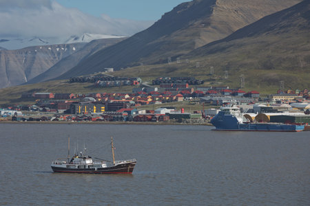 Longyearbyen, Svalbard, Norway - July 22, 2017: Mining port of Longyearbyen Svalbard in Norway is the world's northernmost permanent settlement.のeditorial素材