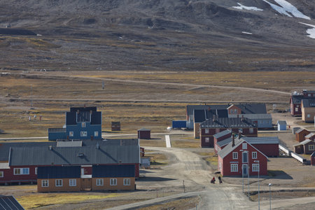 Ny-Alesund, Svalbard, Norway - July 24 2017: Hotel at town of Ny Alesund in Svalbard, a Norwegian archipelago between Norway and North Pole. It's the most northerly civilian settlement in the world.のeditorial素材