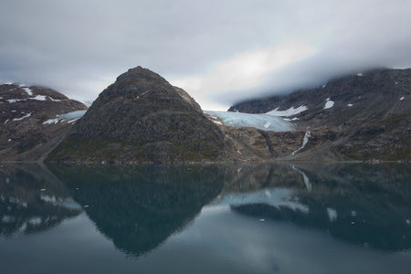 Glaciers and coastline landscape of the Prince Christian Sund Passage in Greenland.の写真素材