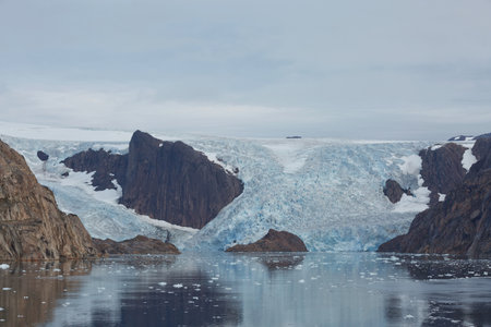 Glaciers and coastline landscape of the Prince Christian Sund Passage in Greenland.の写真素材