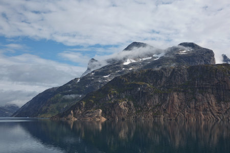 Glaciers and coastline landscape of the Prince Christian Sund Passage in Greenland.の写真素材