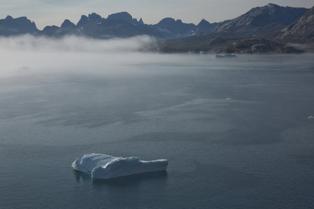 Glaciers and coastline landscape of the Prince Christian Sund Passage in Greenland.の写真素材