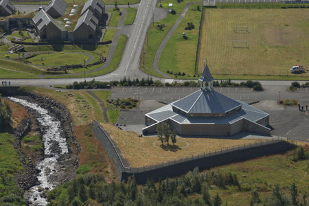 Bird eye view of a small town of Eskifjodur located in east Iceland.の写真素材