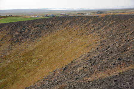 Beautiful and rare area of pseudo craters aka volcanics near Skutustadir and lake Myvatn in Iceland.の写真素材