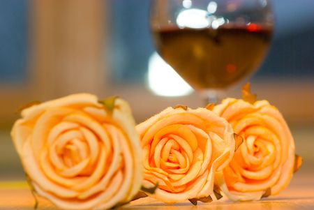 rose with red wineの写真素材