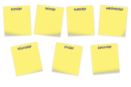 note papers with days of week isolated on white background