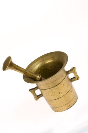 old mortar and pestle on white backgroundの写真素材