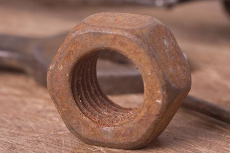 macro shot of rusty bolt nutの写真素材