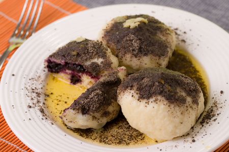 fruit dumpling with poppy and sugarの写真素材
