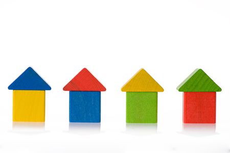 Wooden toy blocks on white backgroundの写真素材