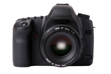 professional digital SLR camera isolated on white background