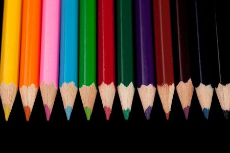 color pencils on black backgroundの写真素材