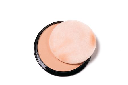 cosmetic powder compact isolated on white backgroundの写真素材