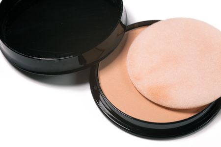 cosmetic powder compact isolated on white backgroundの写真素材