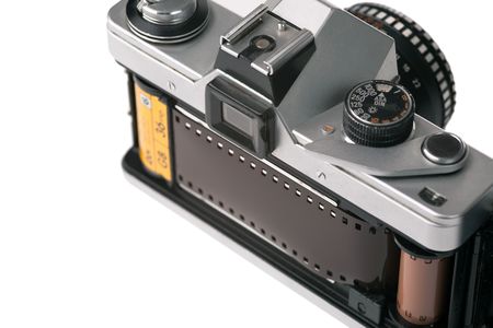 35mm film camera with open back doorの写真素材