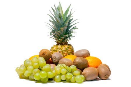 various fresh fruits on white backgroundの写真素材