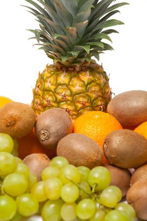 various fresh fruits on white backgroundの写真素材