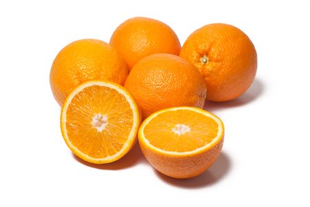 fresh oranges on white backgroundの写真素材