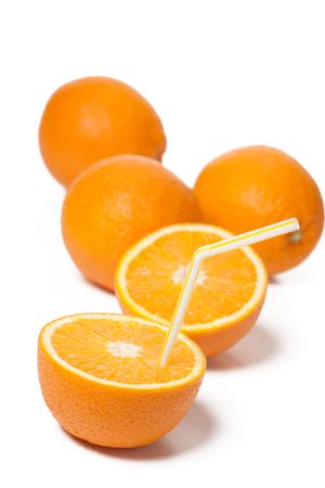 fresh oranges on white backgroundの写真素材