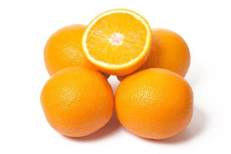fresh oranges on white backgroundの写真素材