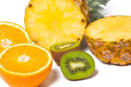 various fresh fruits on white backgroundの写真素材