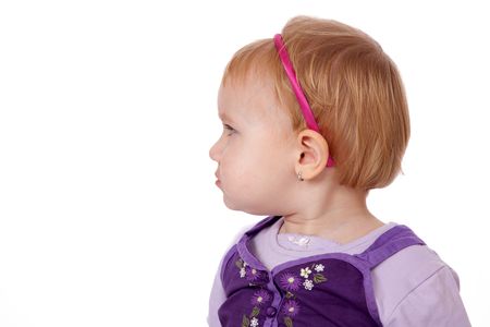 looking baby on white backgroundの写真素材