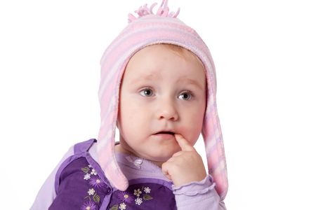 looking baby on white backgroundの写真素材