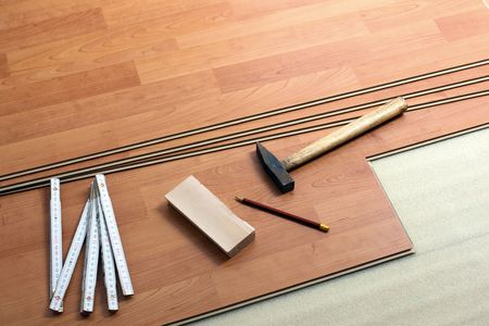 the wood flooring and toolsの写真素材