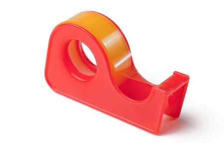 scotch tape in the holder on white backgroundの写真素材