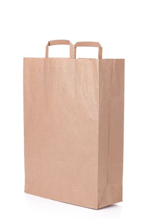 brown paper shopping bag with handlesの写真素材