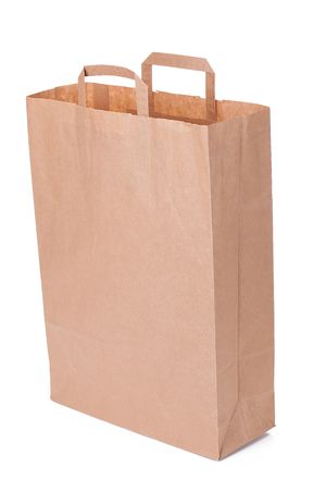 brown paper shopping bag with handlesの写真素材