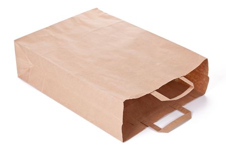 brown paper shopping bag with handlesの写真素材