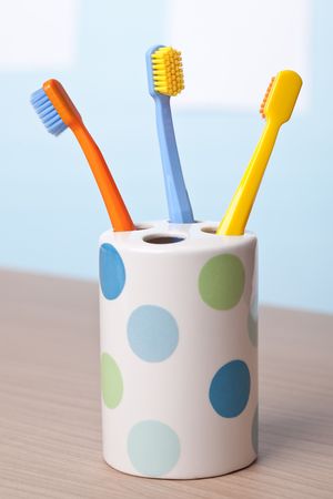 the photo shot of color toothbrushesの写真素材