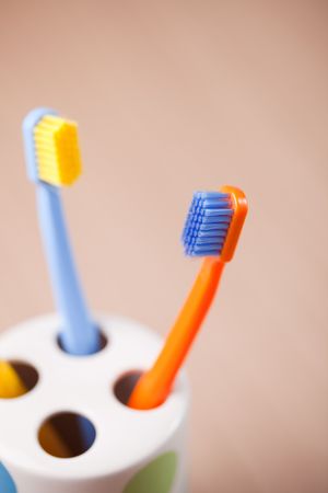 the photo shot of color toothbrushesの写真素材