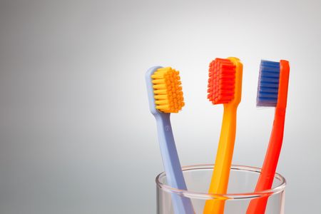 the photo shot of color toothbrushesの写真素材