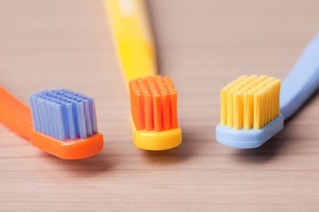 the photo shot of color toothbrushesの写真素材
