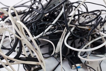 a lot of cables on whita backgroundの写真素材