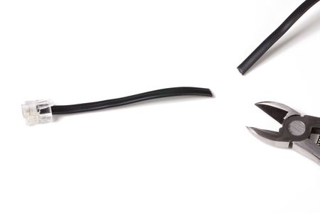 cut wire cable on white backgroundの写真素材