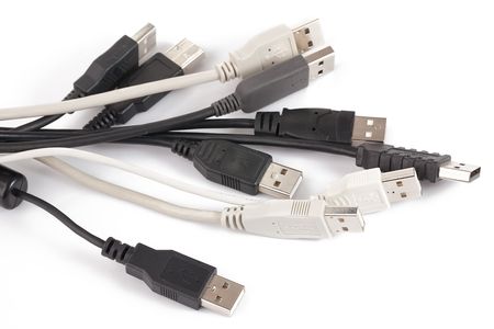various usb connectors isolated on white backgroundの写真素材