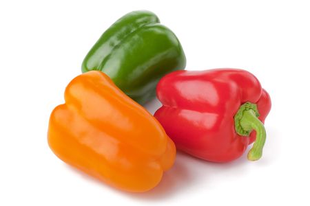 photo shot of color peppers isolated on white backgroundの写真素材