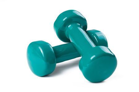 the green dumbell isolated on white backgroundの写真素材
