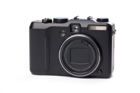digital compact camera isolated on white backgroundの写真素材