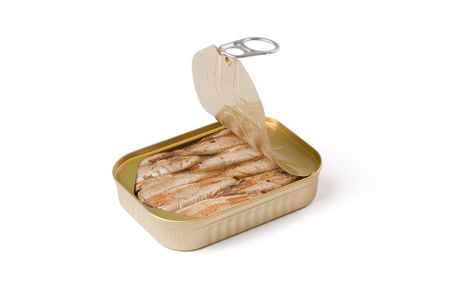 can of sardines isolated on white backgroundの写真素材