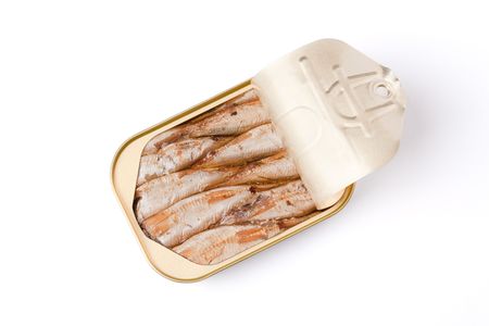 can of sardines isolated on white backgroundの写真素材