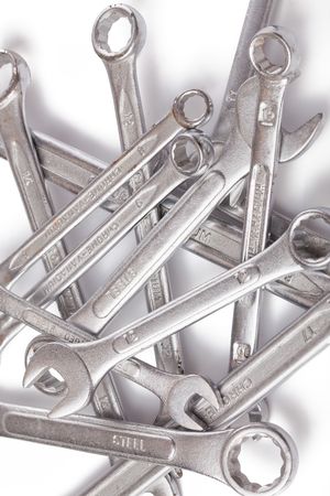 the chrome spanners on white backgroundの写真素材