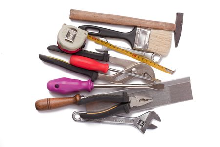 set of tools on white backgroundの写真素材