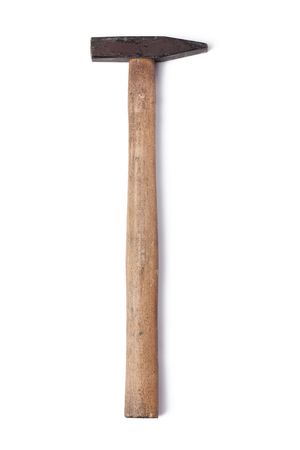 the used hammer on white backgroundの写真素材