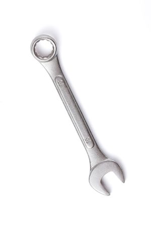 the chrome spanner on white backgroundの写真素材