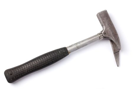the used hammer on white backgroundの写真素材